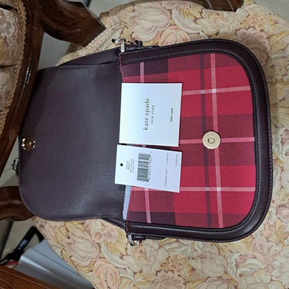 Kate Spade New York Blake Plaid Saddle Bag Cross Body Leather Shoulder Strap NWT - Picture 6 of 7